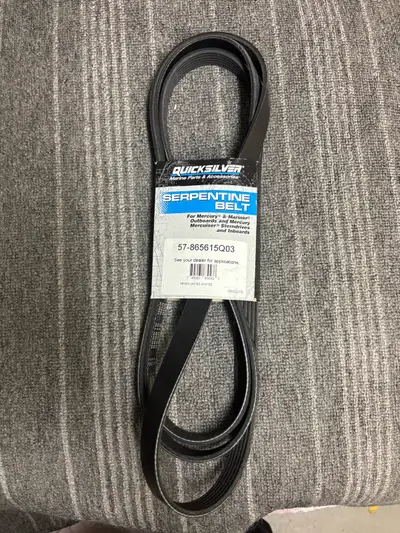 New OEM Mercury MerCruiser serpentine belt. Part 57-865615Q03 is a 2,704 mm (approx. 106.25-inch) se...