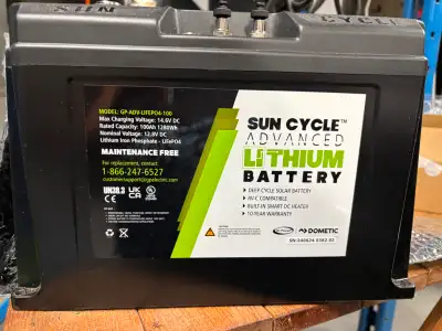 Go Power smart blue-tooth enabled 100 Ah deep cycle Lithium battery (LiFePO4) designed for mobile so...