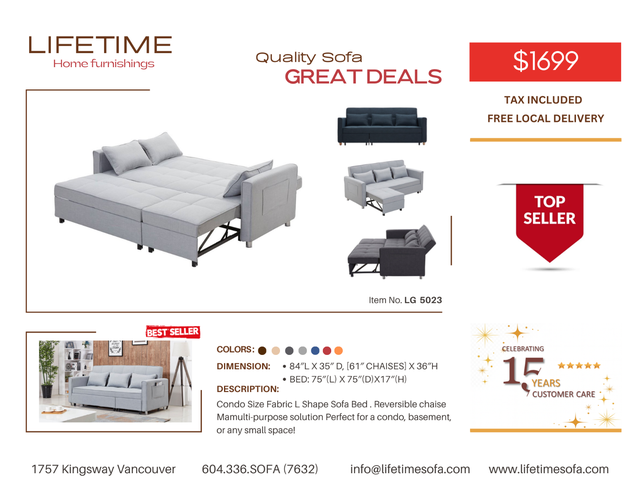 Unique Stylish Condo Size Fabric Sectional L Shape Sofa Bed in Couches & Futons in Vancouver - Image 2