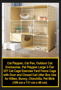 (NEW) Cat Playpen Large 3-Tier Closed Litter Box (109x111x49cm)