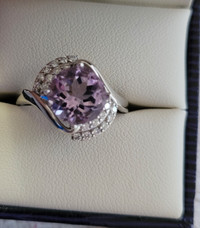 Ladies 10K Pink Amethyst Diamond Ring