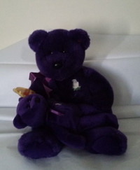 ▀▄▀Ty Purple Plush Toy MOTHER & BABY Bear with White Rose