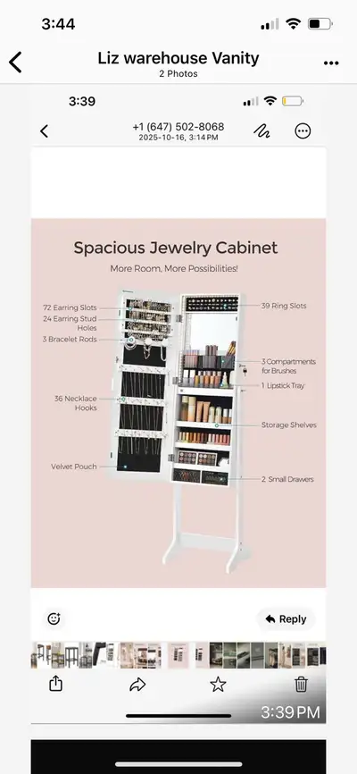 Mirror Jewelry Cabinet Standing Armoire Organizer, Jewelry Storage with Full-Length Frameless LED Li...