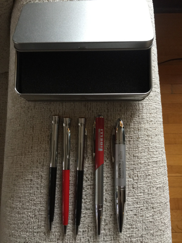 PENS Five 5 Quality TIRE BRAND PENS in Silver Tin Case in Jewellery & Watches in Kitchener / Waterloo