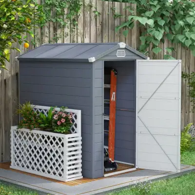 4.5' x 6' Plastic Garden Storage Shed with Latch Door, Vents, Sl, View more