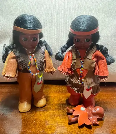 Antique Carlson Boy and Girl Indian Sleepy Eye Dolls with Baby, View more