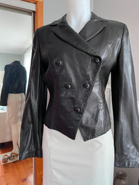 Jacket-Veste en cuir noir - Danier - Double boutonnage - S