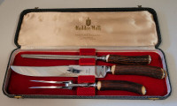Vintage Meat Carving Set with Stag Antler Handles by Haddon Hall