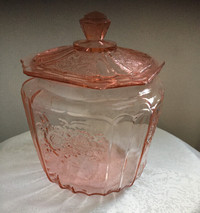 Vintage verre de dépression rose bonbonnière ou vase
