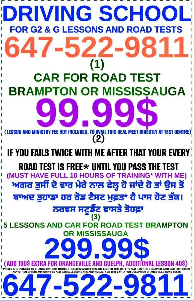 CAR FOR G2 W G LESSONS AND ROAD TESTS in Other in Mississauga / Peel Region - Image 3
