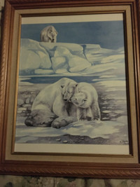 Polar bears in the artic coloured print