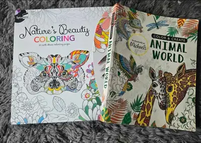 Set of 2 nature/animal adult coloring books, View more