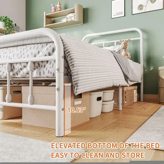 (NEW) TWIN Metal Bed Frame with Headboard & Footboard WHITE in Beds & Mattresses in City of Toronto - Image 6