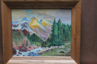 M. E. Russell paysage toile peinture huile acrylique arbres mont