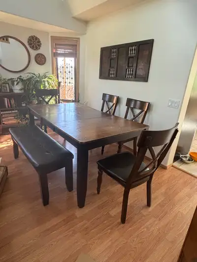 Extendable dining room table set, View more