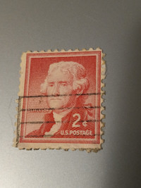 Thomas Jefferson Vintage US Stamp 1950s Red HTF 2 Cents