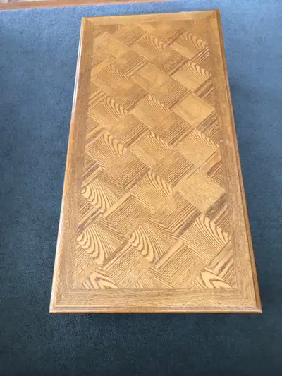 One coffee table 15 1/2 high, 47 1/2 long and 23 1/2 wide Two sides tables 19 high, 22 long and 18 3...