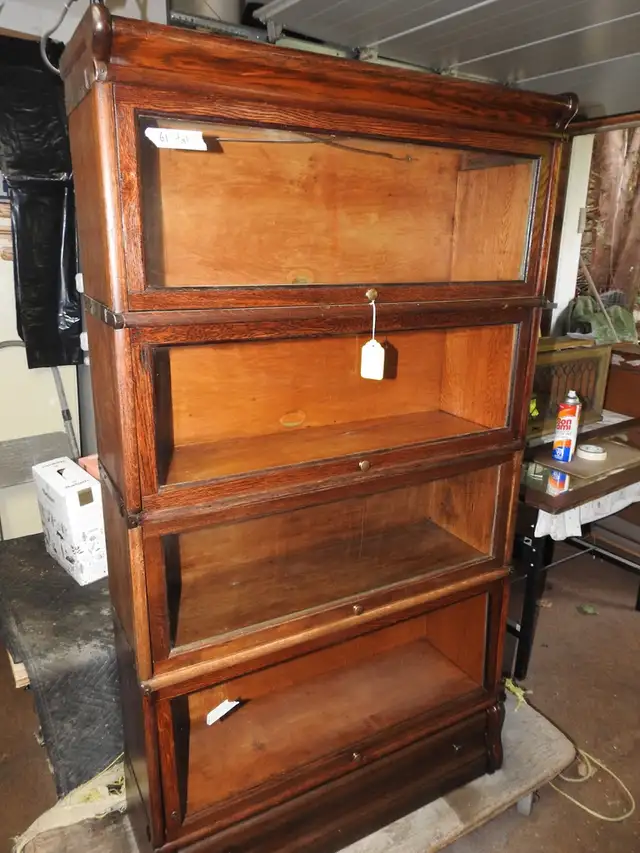 antique oak barrister bookcase 4 glass level, drawer, restored in Bookcases & Shelving Units in Hamilton - Image 3