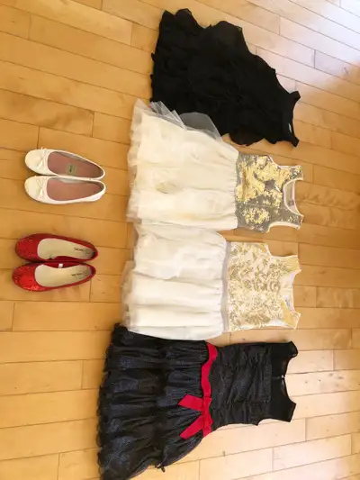Girl’s holiday dresses ($10 each) and shoes ($5 each) SOLD - Black ruffled dress - H&M, size 8/9 Sil...