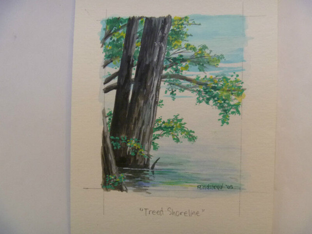 Treed Shoreline - 4" x 5" ORIGINAL ART in Arts & Collectibles in Winnipeg
