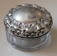 Vintage Silver Glass Powder Box Vanity Jar
