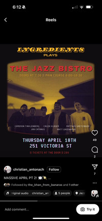 Incredible Jazz Band Play April 18th