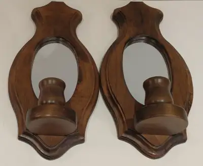 Wood framed mirrored candle sconces, View more