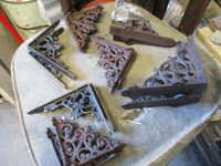 CAST IRON WALLMOUNT SHELF BRACKETS $30. A SET BATHROOM SIZE