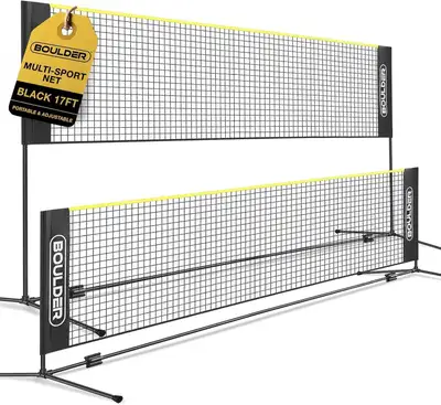 NEW Portable 17ft Badminton Net Set (Boulder) Black/Yellow, View more