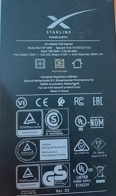 Starlink power supply Model No UTP-201S, View more
