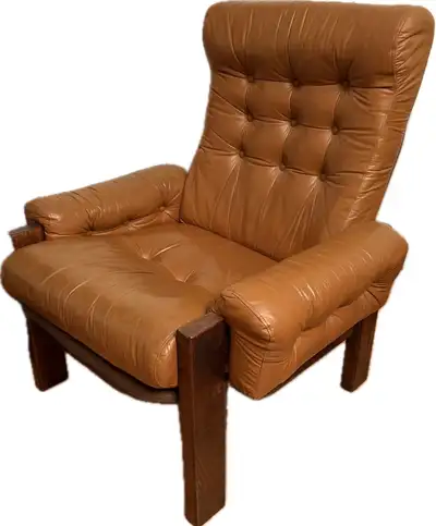 Leather wood mcm reclining sofa lounge chair foot stool, View more