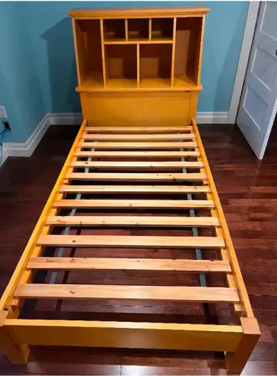 Captain’s bed twin single size. Great place for extra storage in head board and under head board for...