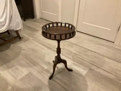 Antique round end table, or plant stand., View more