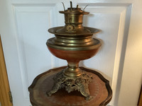 Antique 1880’s American Brass & Painted Font Metal Oil Lamp