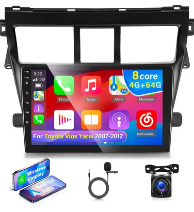 Android Car Radio for Toyota Vios Yaris 2007-2012 - 9 Inch IPS 1280 * 720 Touchscreen - Wireless Car...