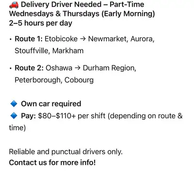 Delivery Driver Needed – Part-Time, View more