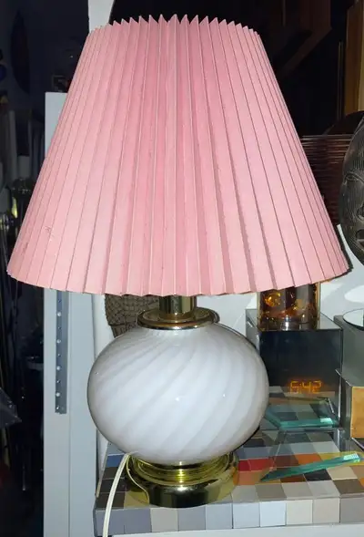 Mid Century Swirl Ball Murano Glass Table Lamp with Pink shade, View more