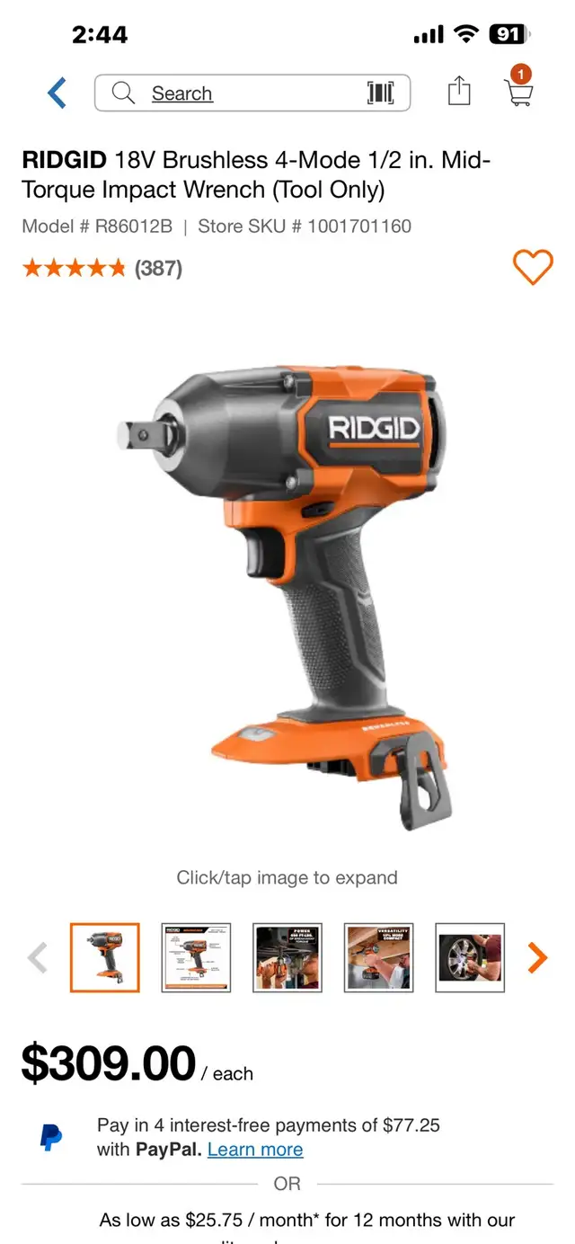 RIGID Brushless 18v 4-mode 1/2” mid-torque impact wrench in Power Tools in Guelph - Image 3
