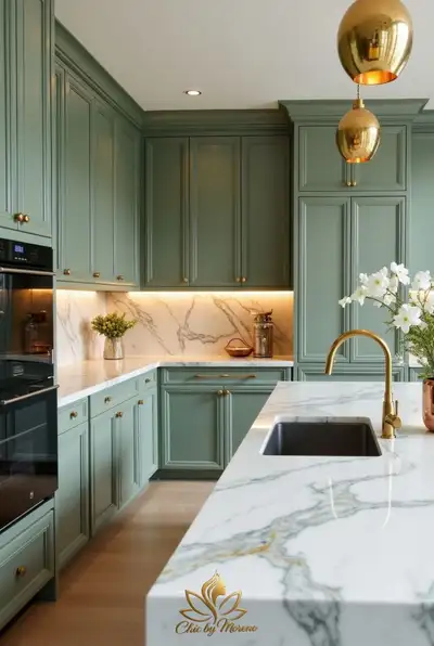 Custom Sage Green Kitchen Cabinetry, View more