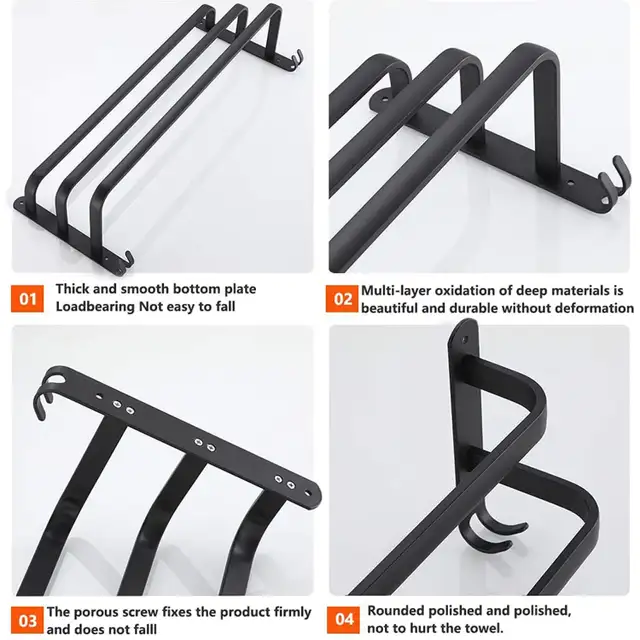80CM Towel Rack Towel Bar Bathroom - Black in Bathwares in Markham / York Region - Image 5