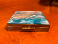 Vintage Marbleized Blue Top Metal Pill Bar Container