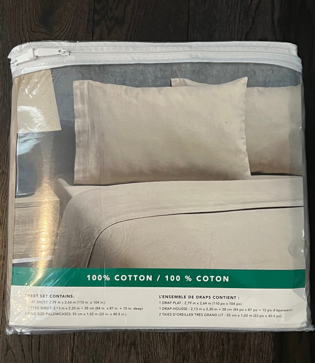 NEW flannel 100% cotton KING sheet 4 piece set in Bedding in Markham / York Region - Image 2