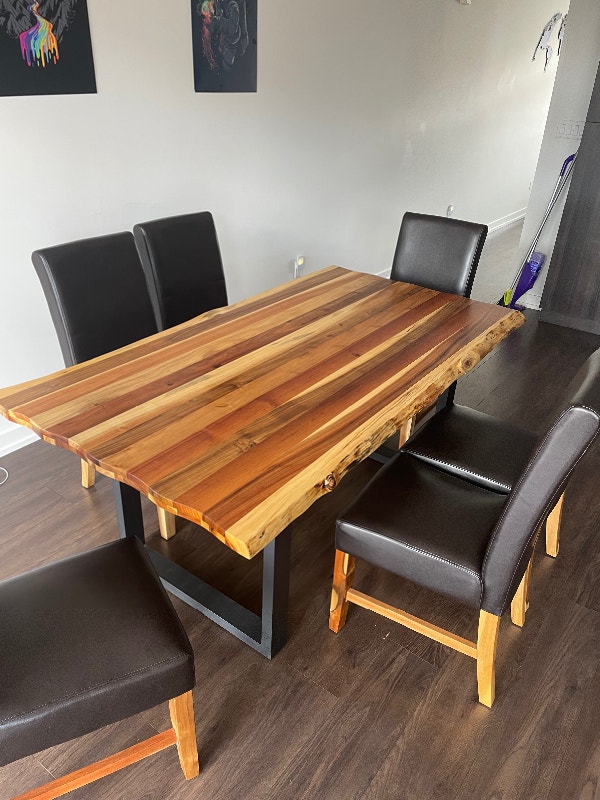 Live Edge wood 6 ft long dining table with 6 chairs Dining Tables