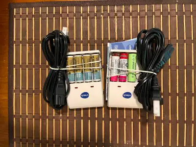 Battery charger with rechargeable batteries., View more