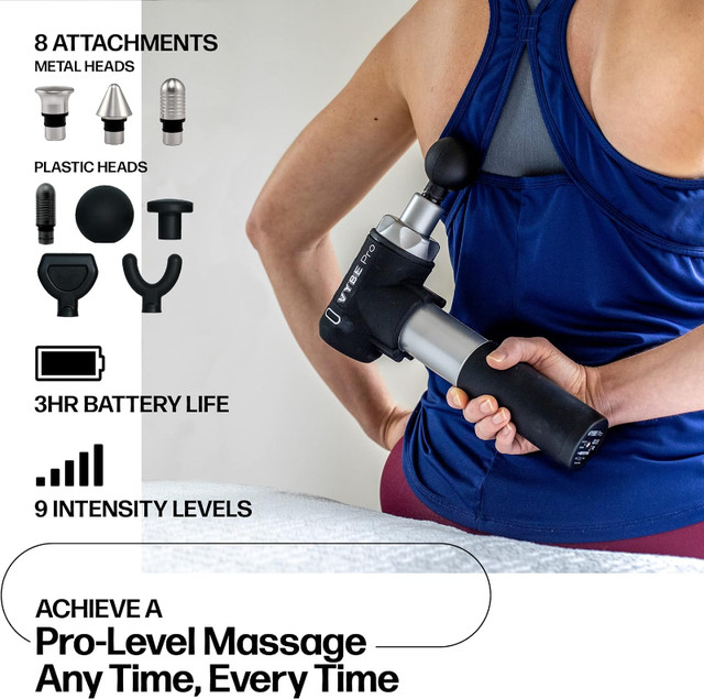 Vybe Pro Percussion Massage Gun: 9 Speeds, 8 Attachments, Quiet in Exercise Equipment in Markham / York Region - Image 2