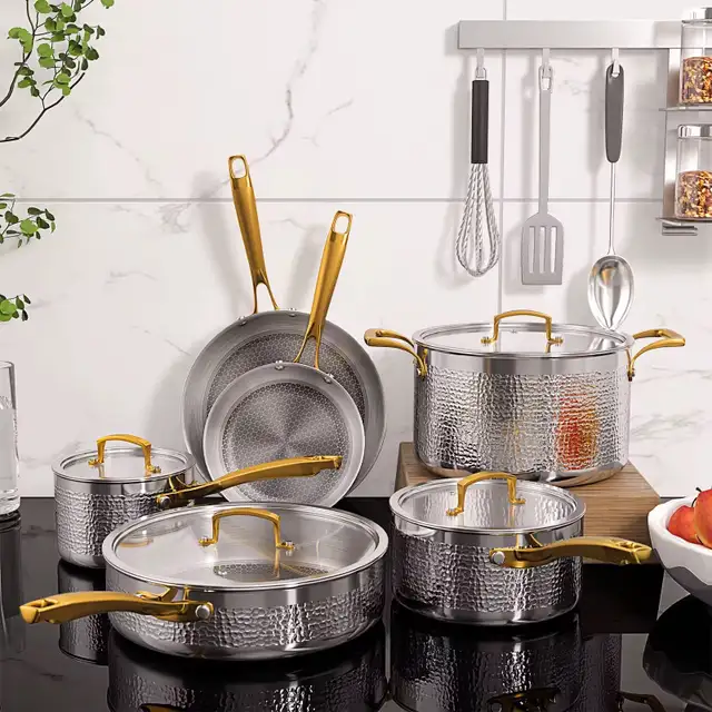 10-Piece Tri-Ply Honeycomb Nonstick stainless Steel Cookware in Kitchen & Dining Wares in Mississauga / Peel Region - Image 3
