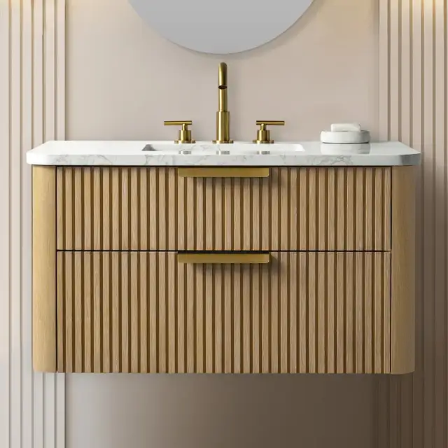 36”W Fluted Wall-Mounted Bathroom Vanity – BOXED NEW in Cabinets & Countertops in Oakville / Halton Region - Image 2