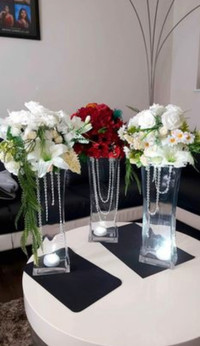 Tall Glass Vase w/ artificial flower