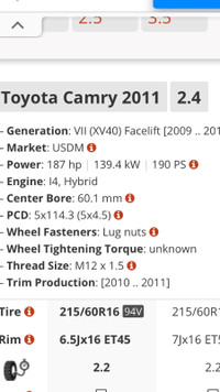 Toyota Camry 11 Winter Tire n Rim