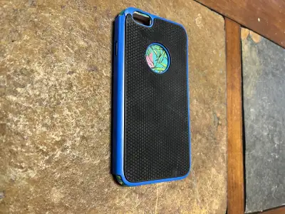 Selling two phone cases for an iPhone 6 or 6s. One is a vibrant floral design, and the other is a bl...